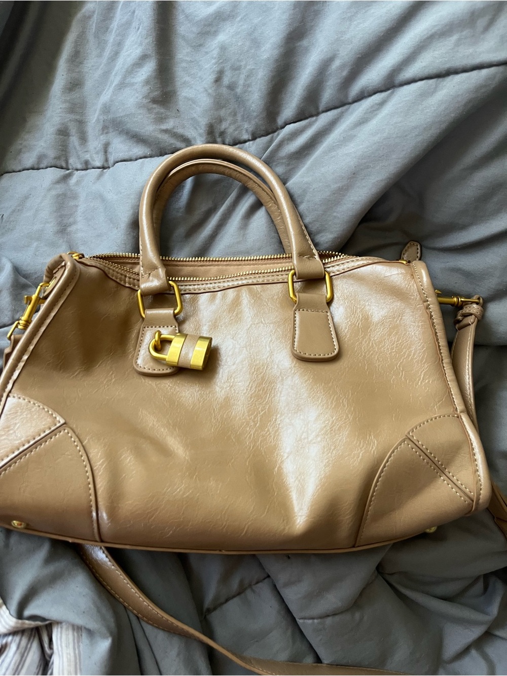 Madison West Classic Tan Faux leather Satchel Handbag - Structured Carryall